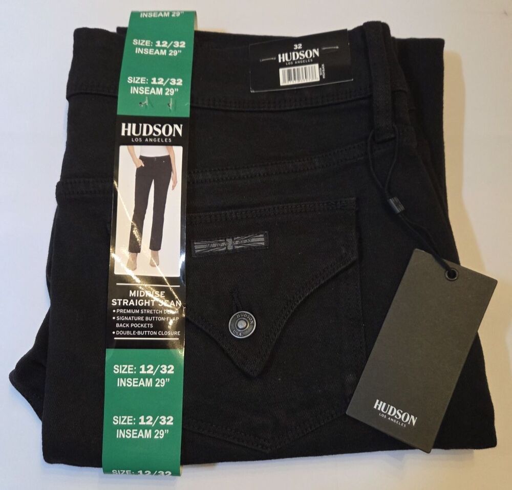 NWT Hudson Jeans Womens 12 Black Mid Rise Straight Leg 29 Inseam Flap Pocket - Picture 2 of 11